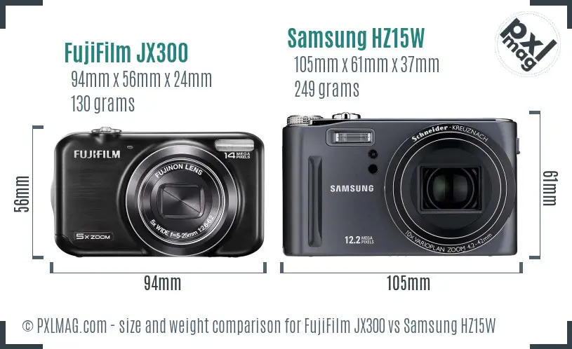FujiFilm JX300 vs Samsung HZ15W size comparison