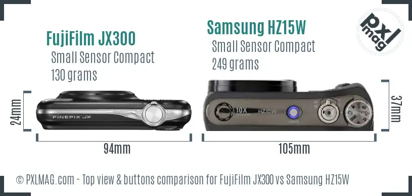 FujiFilm JX300 vs Samsung HZ15W top view buttons comparison