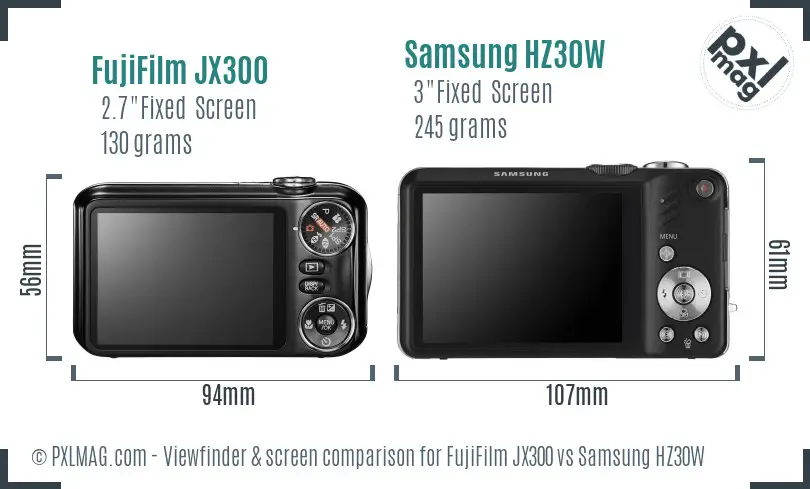 FujiFilm JX300 vs Samsung HZ30W Screen and Viewfinder comparison