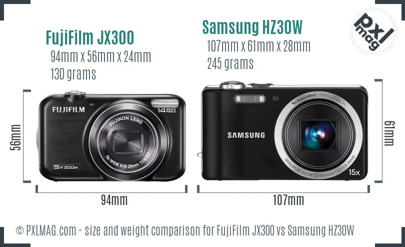 FujiFilm JX300 vs Samsung HZ30W size comparison FujiFilm JX300 vs Samsung HZ30W size comparison