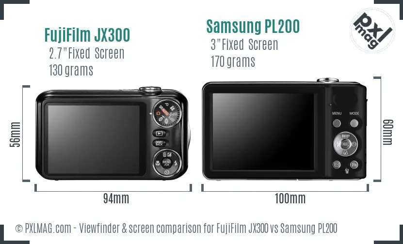 FujiFilm JX300 vs Samsung PL200 Screen and Viewfinder comparison