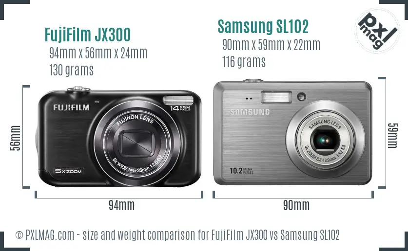 FujiFilm JX300 vs Samsung SL102 size comparison FujiFilm JX300 vs Samsung SL102 size comparison