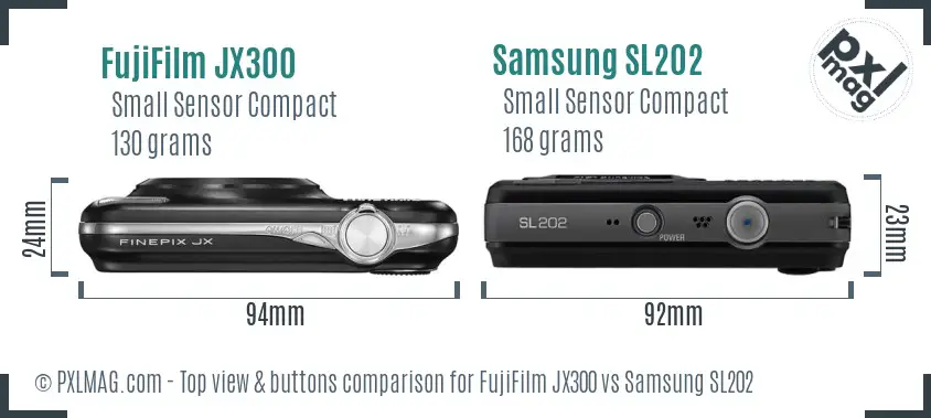 FujiFilm JX300 vs Samsung SL202 top view buttons comparison FujiFilm JX300 vs Samsung SL202 top view buttons comparison
