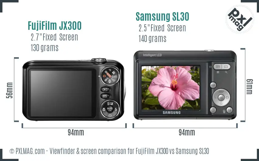 FujiFilm JX300 vs Samsung SL30 Screen and Viewfinder comparison