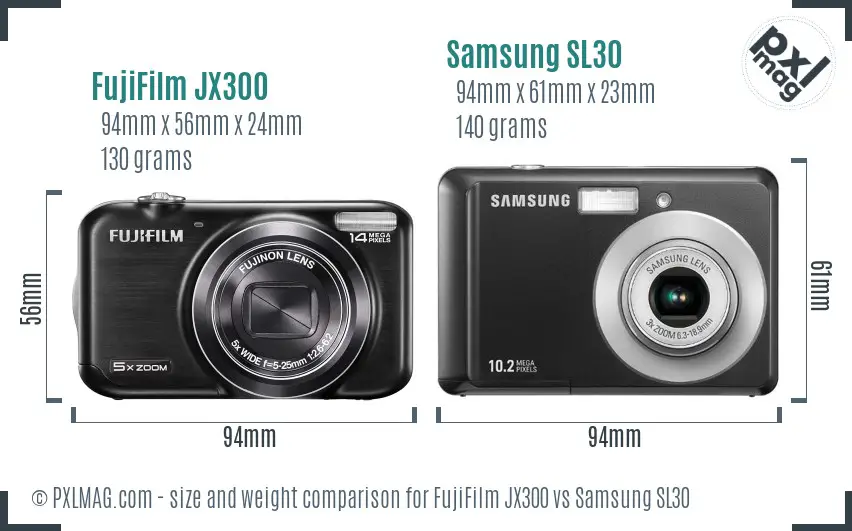 FujiFilm JX300 vs Samsung SL30 size comparison