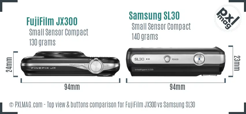 FujiFilm JX300 vs Samsung SL30 top view buttons comparison