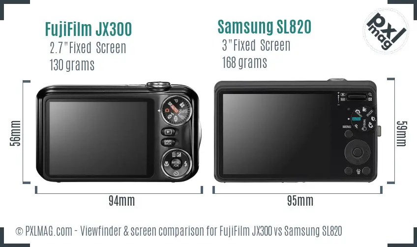 FujiFilm JX300 vs Samsung SL820 Screen and Viewfinder comparison