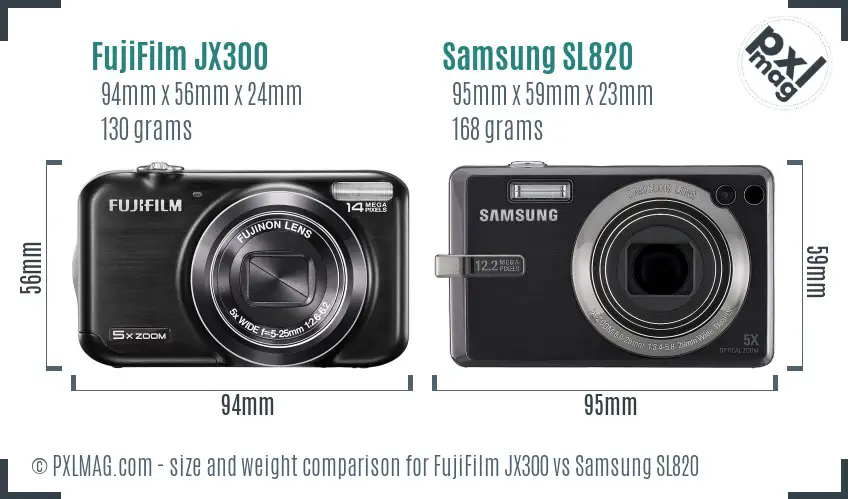 FujiFilm JX300 vs Samsung SL820 size comparison