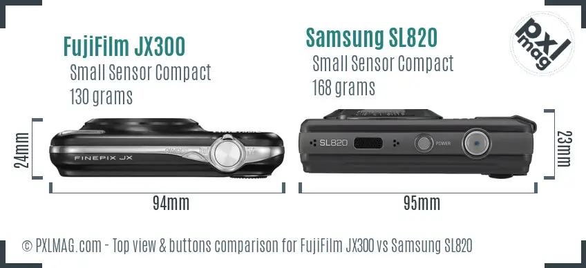 FujiFilm JX300 vs Samsung SL820 top view buttons comparison