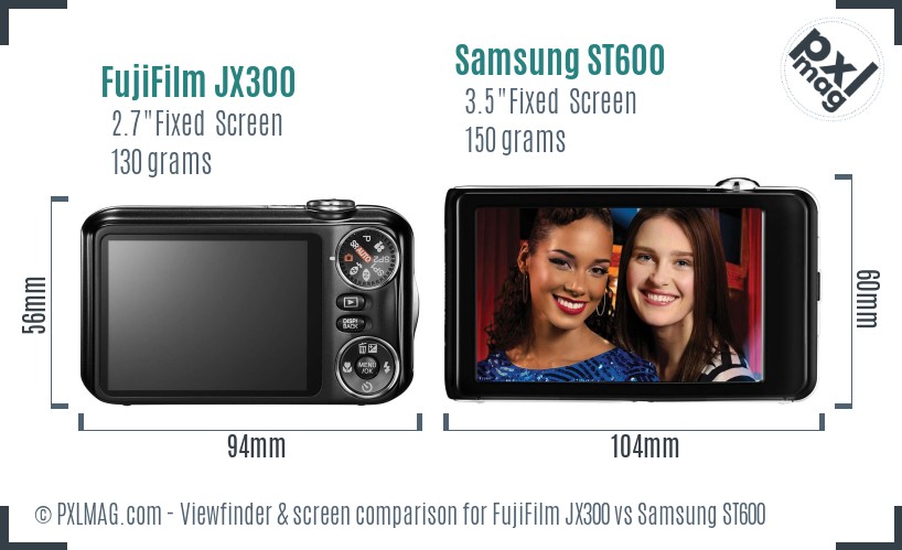 FujiFilm JX300 vs Samsung ST600 Screen and Viewfinder comparison