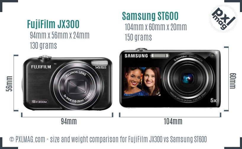 FujiFilm JX300 vs Samsung ST600 size comparison