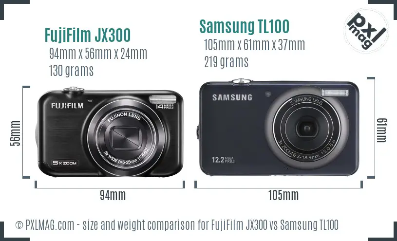 FujiFilm JX300 vs Samsung TL100 size comparison