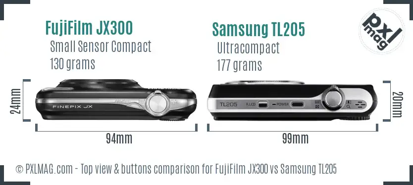 FujiFilm JX300 vs Samsung TL205 top view buttons comparison FujiFilm JX300 vs Samsung TL205 top view buttons comparison