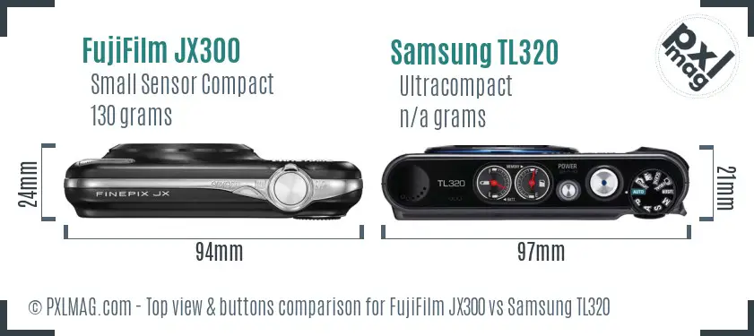 FujiFilm JX300 vs Samsung TL320 top view buttons comparison FujiFilm JX300 vs Samsung TL320 top view buttons comparison