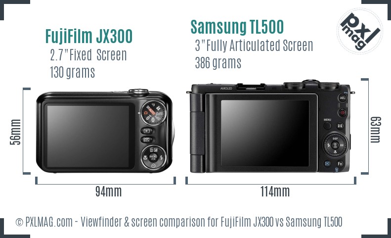 FujiFilm JX300 vs Samsung TL500 Screen and Viewfinder comparison