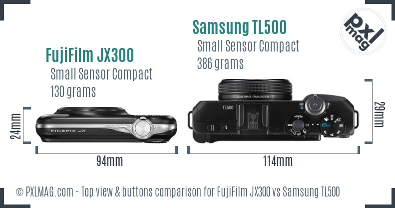 FujiFilm JX300 vs Samsung TL500 top view buttons comparison