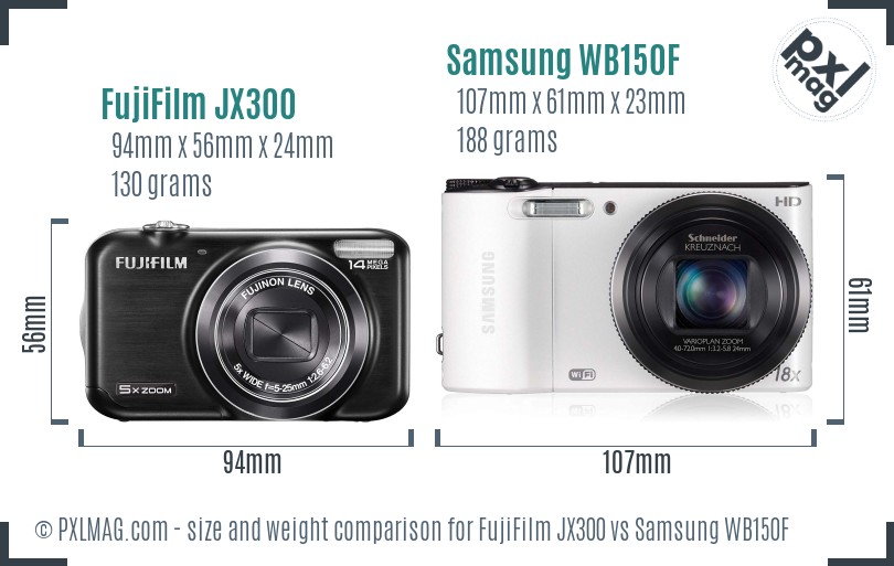 FujiFilm JX300 vs Samsung WB150F size comparison FujiFilm JX300 vs Samsung WB150F size comparison