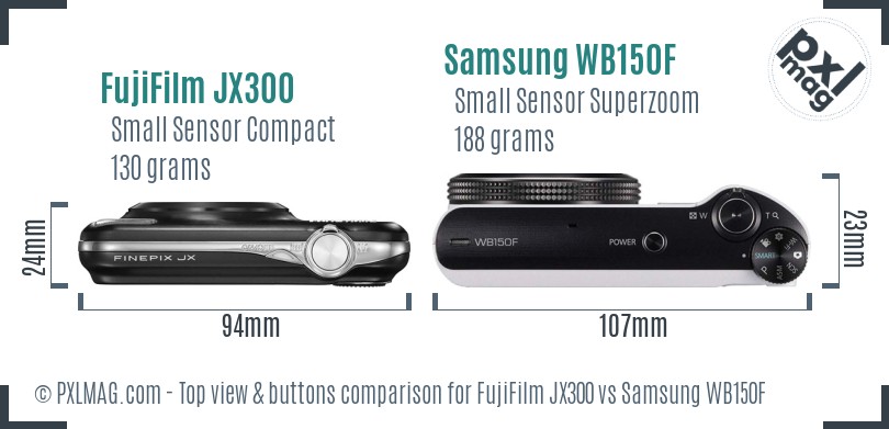 FujiFilm JX300 vs Samsung WB150F top view buttons comparison