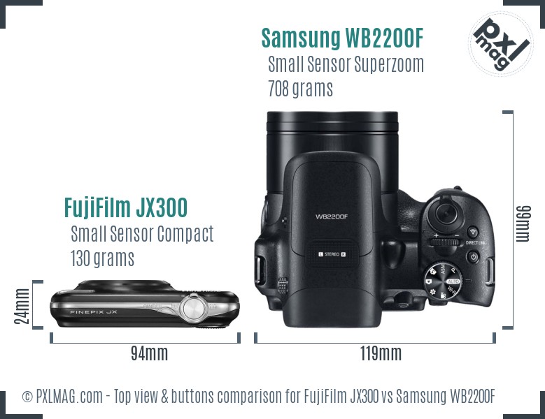 FujiFilm JX300 vs Samsung WB2200F top view buttons comparison