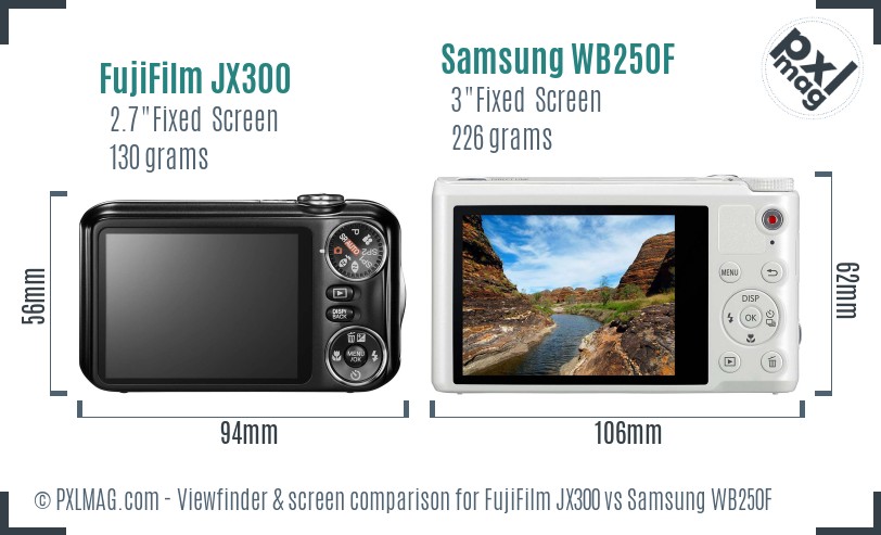 FujiFilm JX300 vs Samsung WB250F Screen and Viewfinder comparison