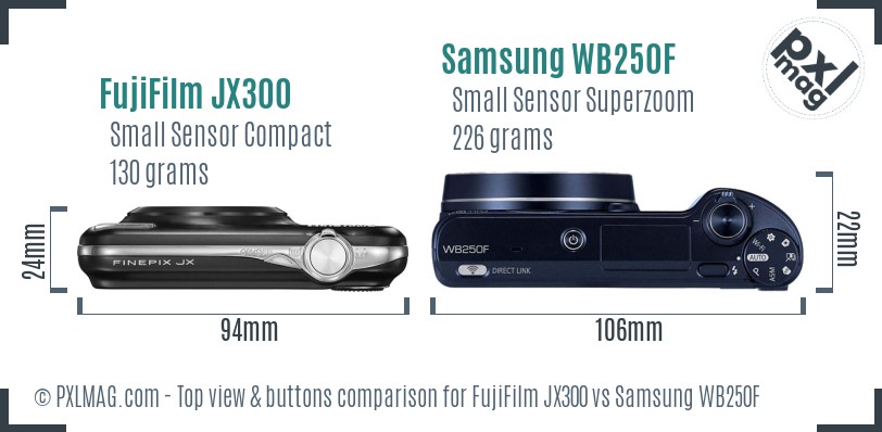FujiFilm JX300 vs Samsung WB250F top view buttons comparison