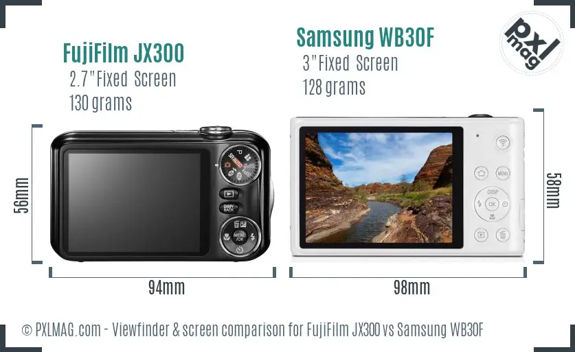 FujiFilm JX300 vs Samsung WB30F Screen and Viewfinder comparison