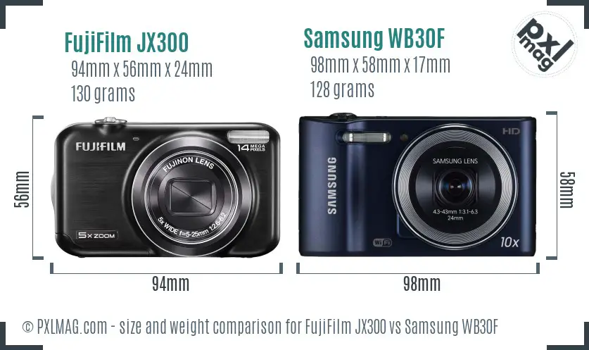 FujiFilm JX300 vs Samsung WB30F size comparison