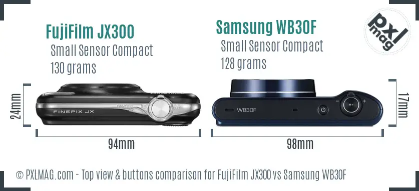 FujiFilm JX300 vs Samsung WB30F top view buttons comparison