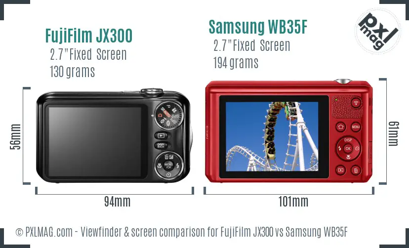 FujiFilm JX300 vs Samsung WB35F Screen and Viewfinder comparison
