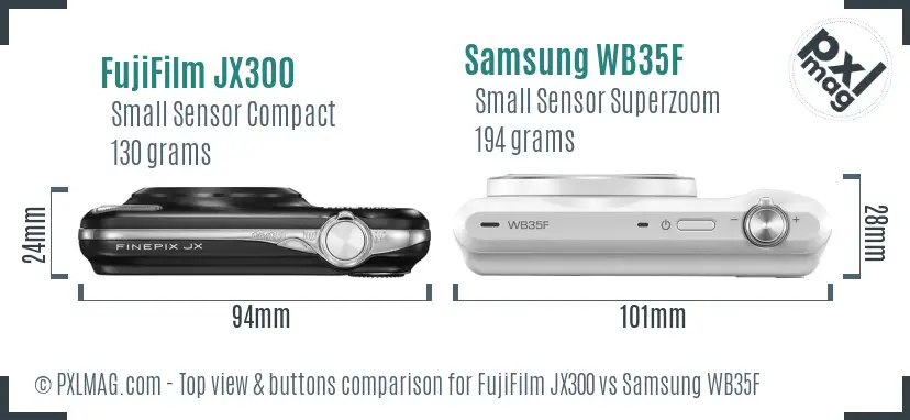 FujiFilm JX300 vs Samsung WB35F top view buttons comparison