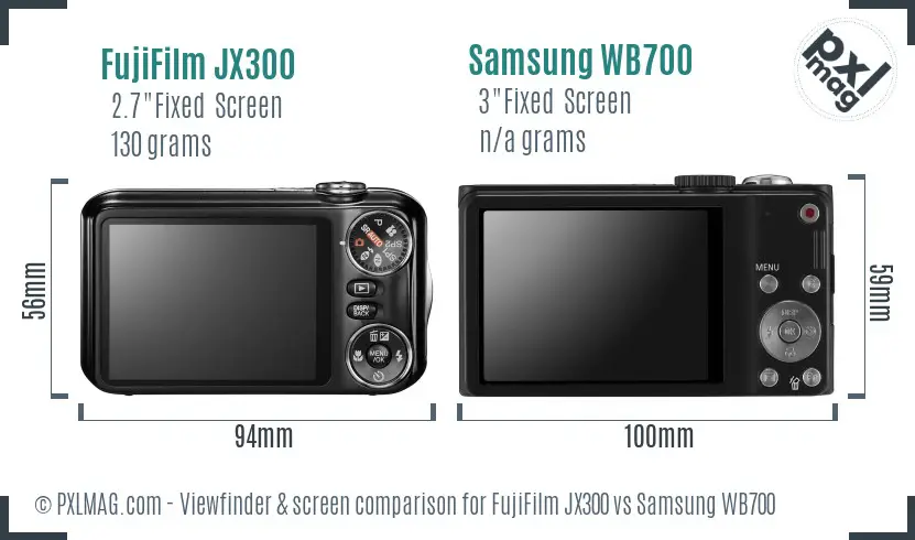 FujiFilm JX300 vs Samsung WB700 Screen and Viewfinder comparison