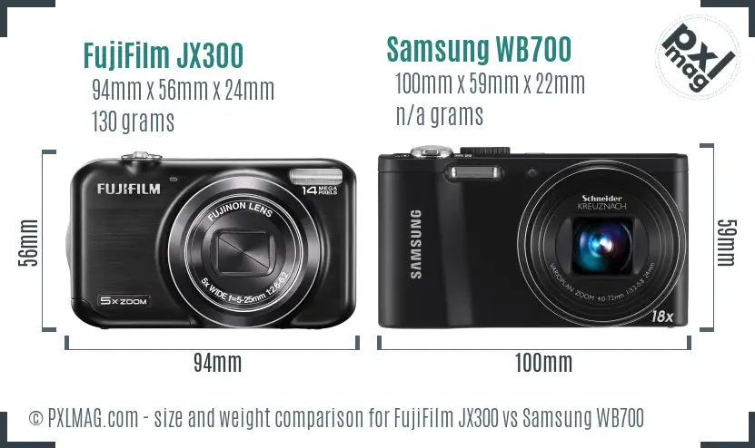 FujiFilm JX300 vs Samsung WB700 size comparison