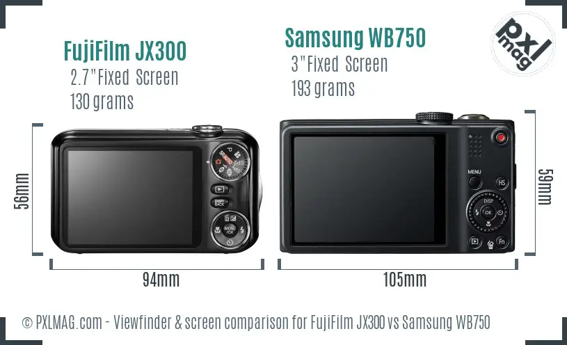 FujiFilm JX300 vs Samsung WB750 Screen and Viewfinder comparison