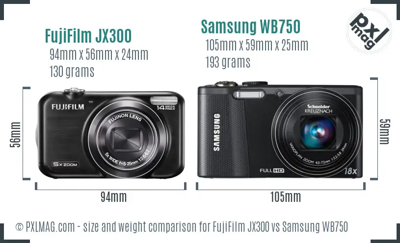 FujiFilm JX300 vs Samsung WB750 size comparison FujiFilm JX300 vs Samsung WB750 size comparison