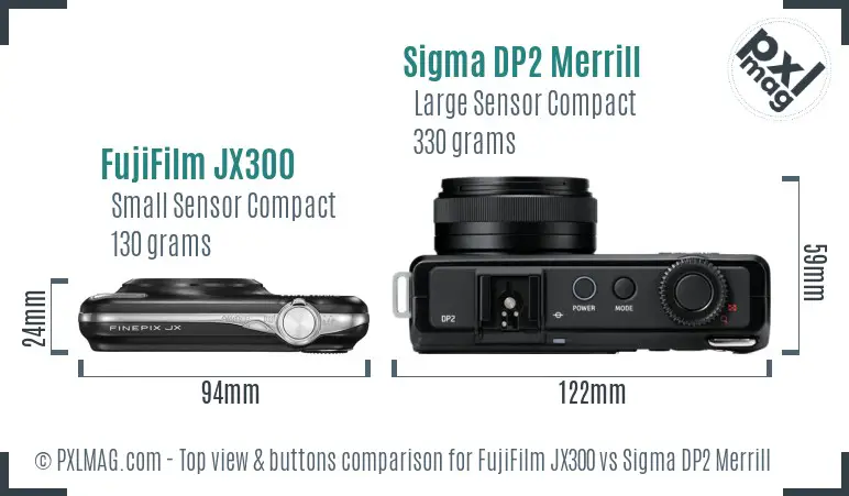FujiFilm JX300 vs Sigma DP2 Merrill top view buttons comparison