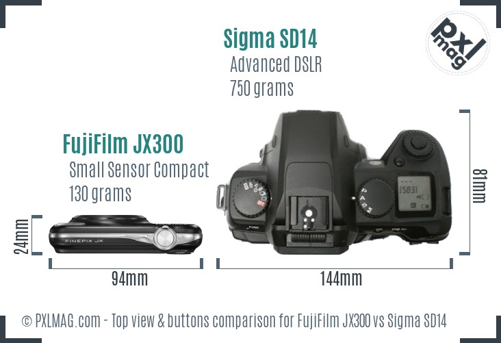 FujiFilm JX300 vs Sigma SD14 top view buttons comparison