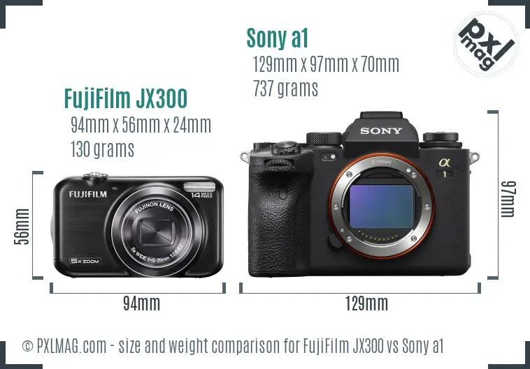 FujiFilm JX300 vs Sony a1 size comparison