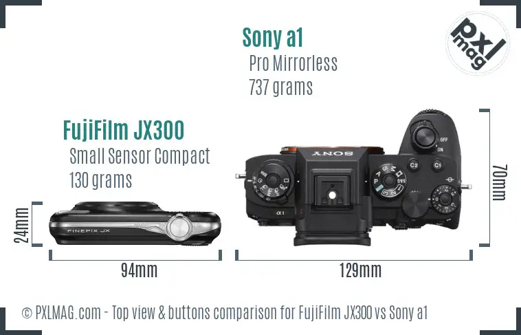 FujiFilm JX300 vs Sony a1 top view buttons comparison