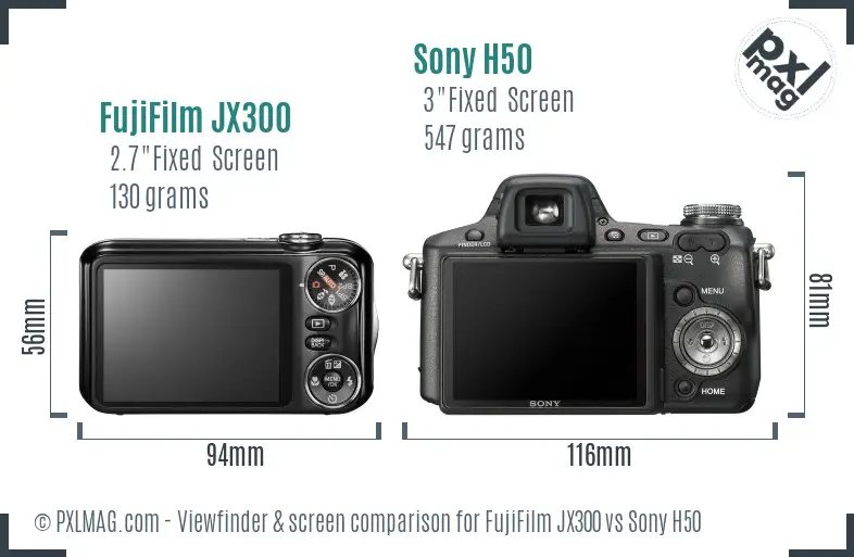 FujiFilm JX300 vs Sony H50 Screen and Viewfinder comparison