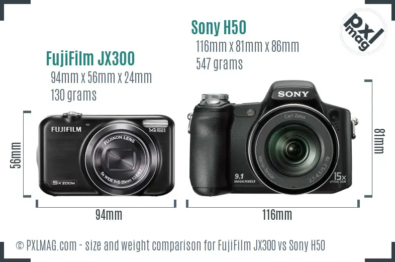 FujiFilm JX300 vs Sony H50 size comparison FujiFilm JX300 vs Sony H50 size comparison