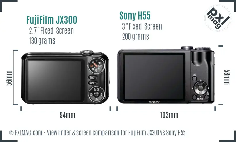 FujiFilm JX300 vs Sony H55 Screen and Viewfinder comparison