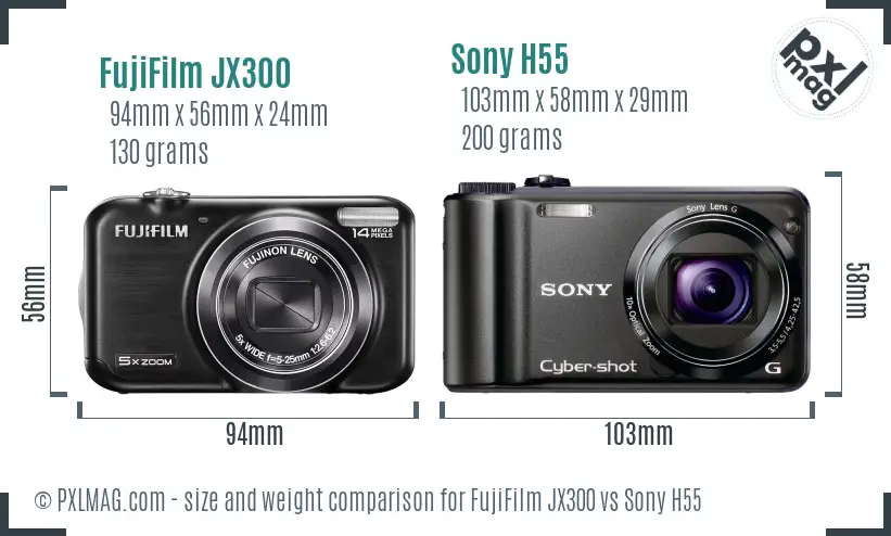 FujiFilm JX300 vs Sony H55 size comparison