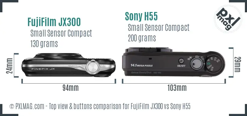 FujiFilm JX300 vs Sony H55 top view buttons comparison