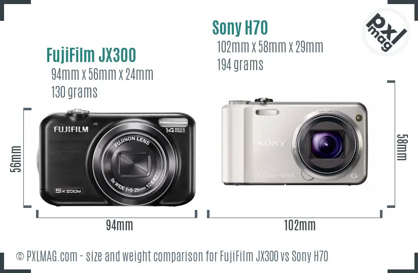 FujiFilm JX300 vs Sony H70 size comparison FujiFilm JX300 vs Sony H70 size comparison