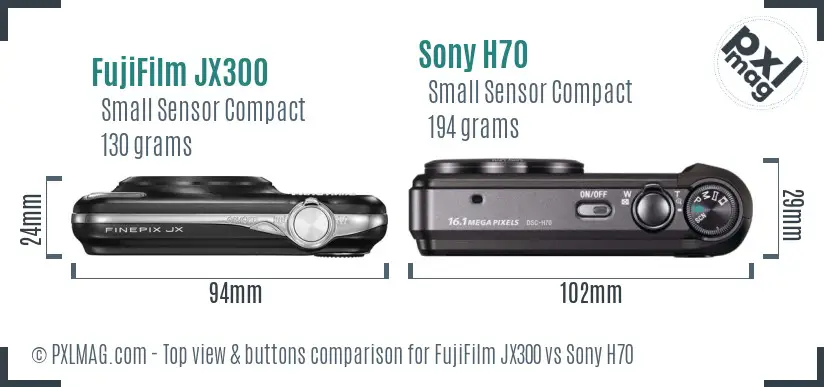 FujiFilm JX300 vs Sony H70 top view buttons comparison FujiFilm JX300 vs Sony H70 top view buttons comparison