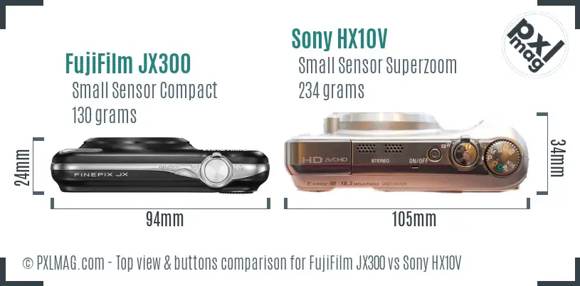 FujiFilm JX300 vs Sony HX10V top view buttons comparison