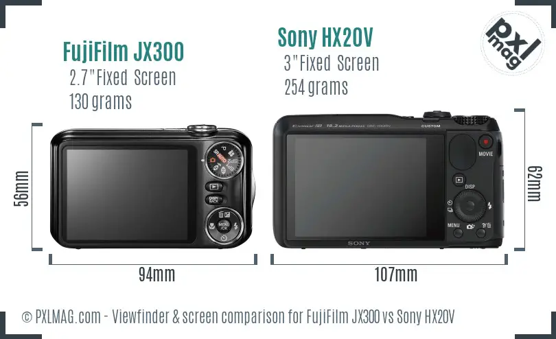 FujiFilm JX300 vs Sony HX20V Screen and Viewfinder comparison FujiFilm JX300 vs Sony HX20V Screen and Viewfinder comparison