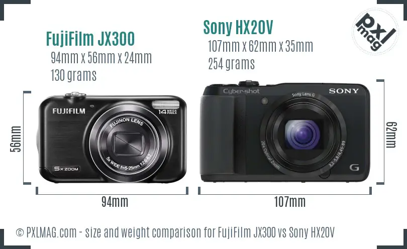 FujiFilm JX300 vs Sony HX20V size comparison FujiFilm JX300 vs Sony HX20V size comparison