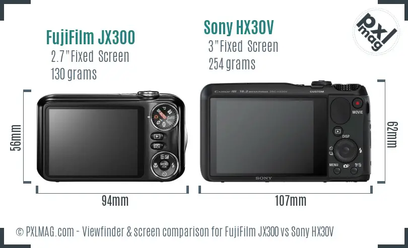 FujiFilm JX300 vs Sony HX30V Screen and Viewfinder comparison
