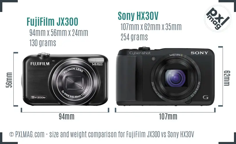 FujiFilm JX300 vs Sony HX30V size comparison